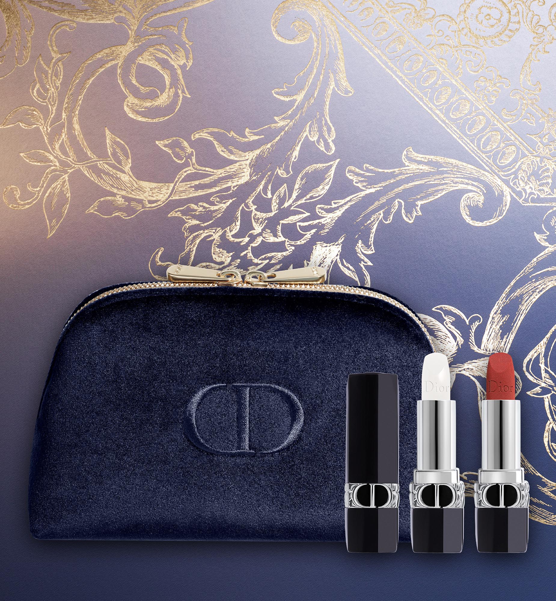 ROUGE DIOR COUTURE LIP ESSENTIALS——Rouge Dior Set - Lipstick, Lip Balm and Couture Pouch